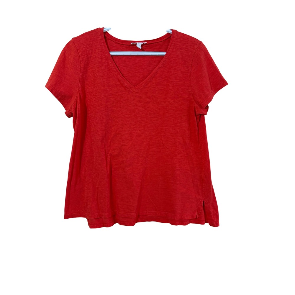 Eileen Fisher Orange Organic Cotton Slub VNeck SS Tee Top M quiet luxury soft